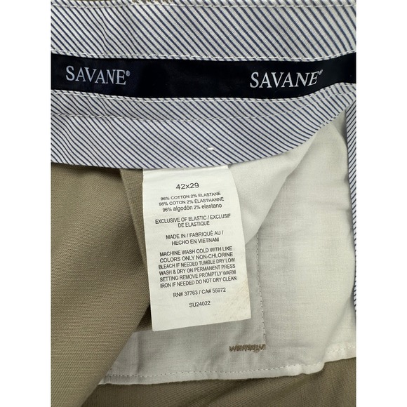 Savane Khaki Pleated Relaxed Fit Dress Pants Men 42x29 Cotton Blend Flat Front - Picture 2 of 9